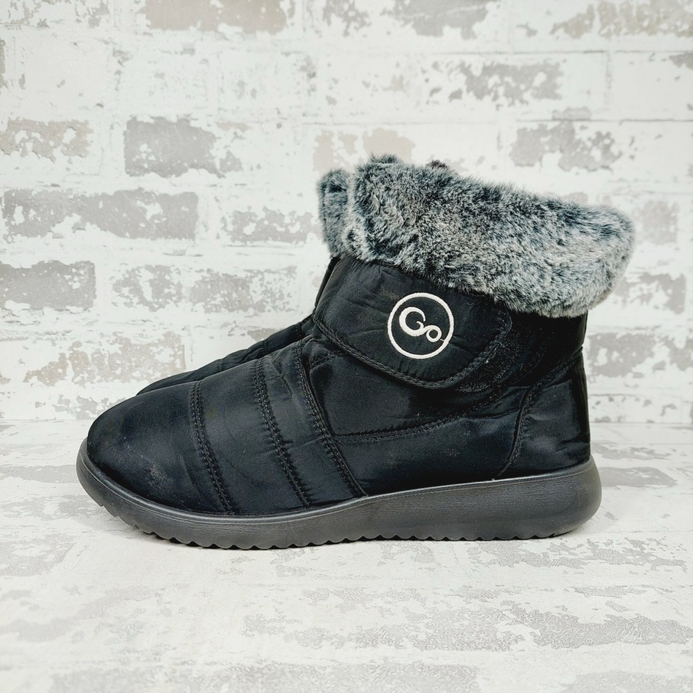 NEW GO Comfort Black Faux Fur Quilted Water-Resistant Slip-On Winter Boots M616